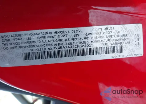 2012 Volkswagen Jetta Gli из США, поврежденный, VIN 3VW5A7AJ4CM024013